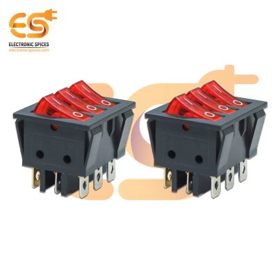 KCD3 16A/30A 250V 9 Pin 3-Way SPST Plastic Rocker Switch with Red Indicator Pack of 2